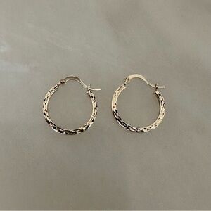 10k Solid Gold Diamond Cut Mini Hoop Earrings